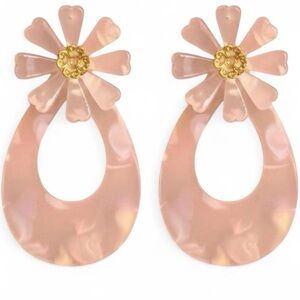 Pink Acrylic Flower Teardrop Earrings Resin Daisy Floral Dangle Lightweight Mod